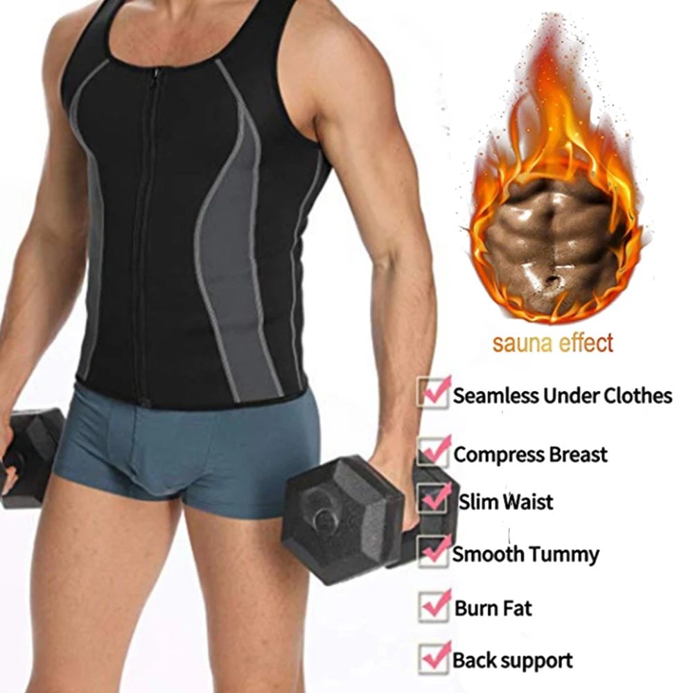Men's Slimming Body Building Shaper Sweat Vest Neoprene Sauna Waist Training Vest Fitness Slim Zipper Vest Fitness Slim Shirt