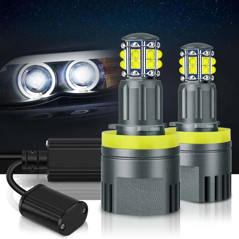 Светодиодные фары Angel Eyes Canbus для BMW E60 E61 E63 X5 E70 X6 E71 E90 E91 E92 E93 M3 E89 E82 E87 H8 6000 К белые 2 шт.