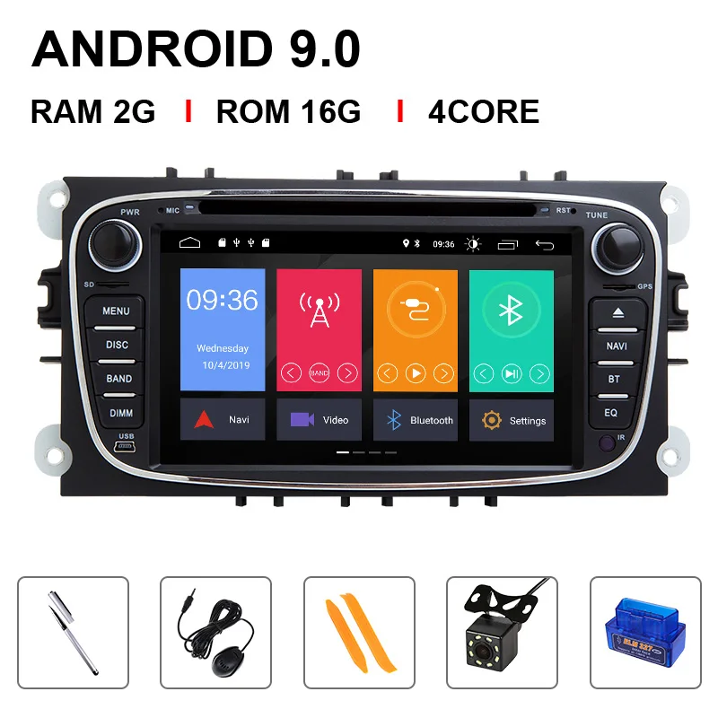 9.0 16 ROM OBDCAM 2 din Android 9 Автомагнитола для Ford Focus 2 3 mk2 Kuga Mondeo 4 FiestaTransit подключение S-C MAX Мультимедиа gps навигация головное устройство - Цвет: 9.0 16 ROM OBDCAM