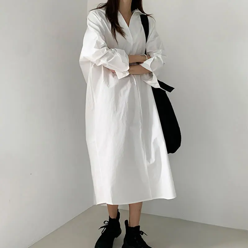 

XITAO Casual Dress Women Trendy Fashion New Korean Style Tide Fashion New Style V Neck Collar Long Sleeve Pullvoer Loose ZY4384