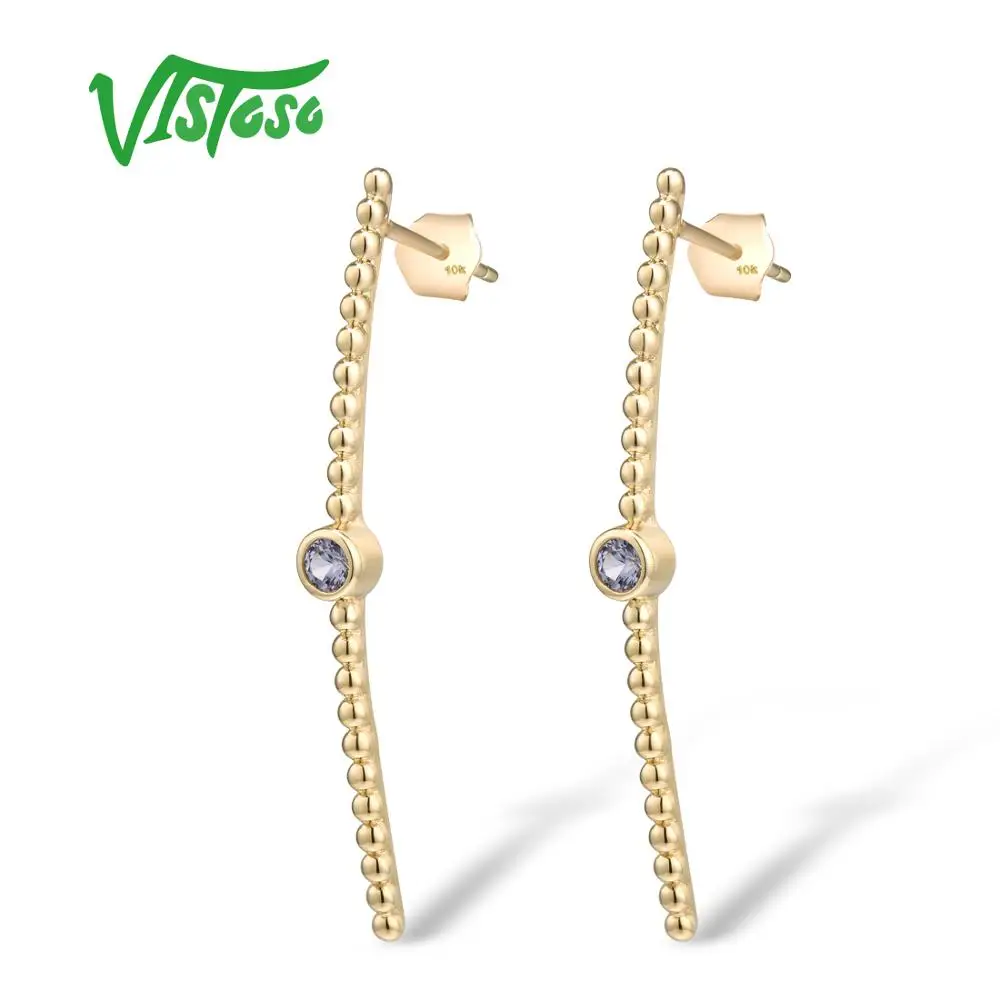 Женские сережки VISTOSO оригинальные из желтого золота 10 к с блестящим сапфировым