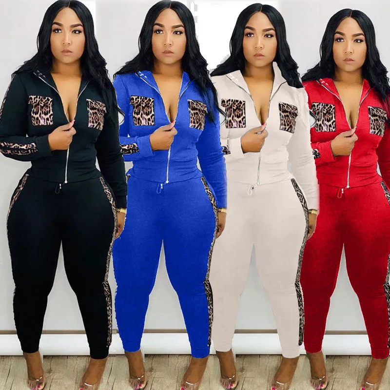 Женский спортивный костюм из двух предметов топ на молнии с леопардовым принтом