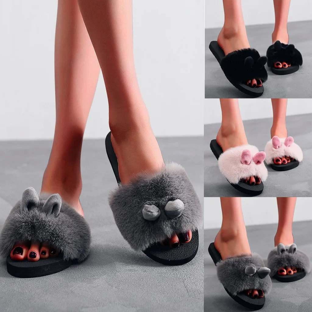 Домашние тапочки из плюша теплые домашние женские с заячьими ушками Вьетнамки