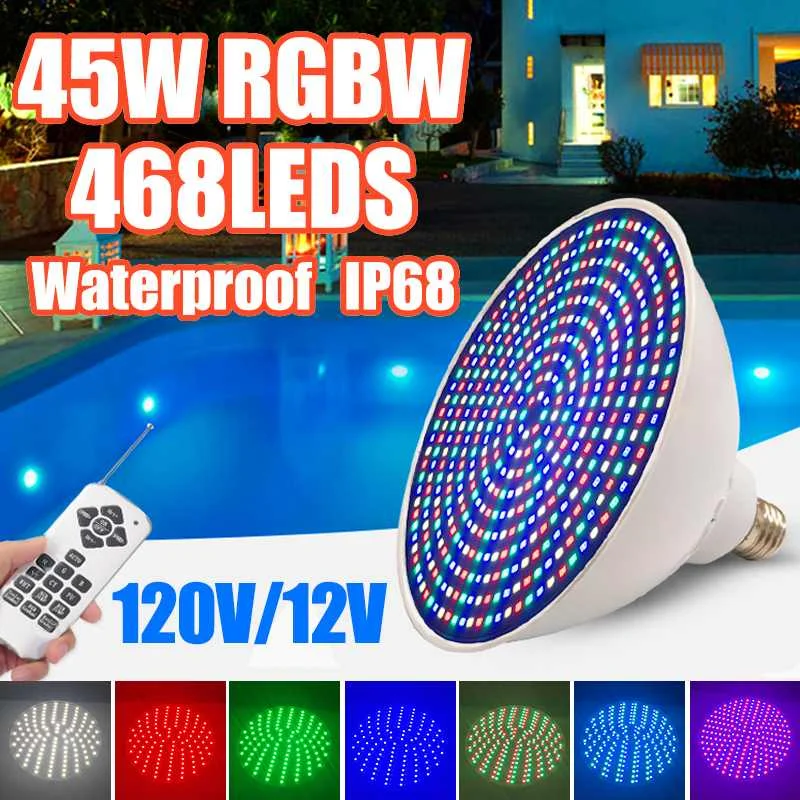 

45 Вт RGB светильник для бассейна с дистанционным управлением RGB подводный светодиодный светильник IP68 погружной светодиодный светильник s E27 в...