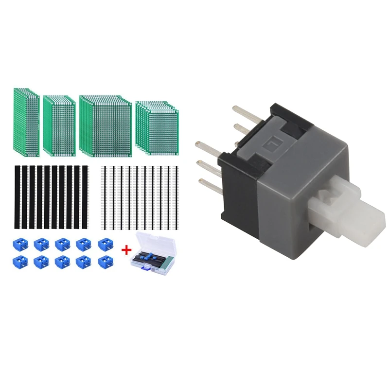 

20 Pcs 6 Pin DPDT Latching Tact Tactile Push Button Pushbutton Switch With 30 Pcs Double Sided PCB Board Prototype Kit