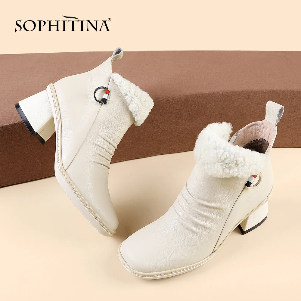 SOPHITINA/модные ботинки специального дизайна; новые удобные ботинки из коровьей кожи высокого качества на квадратном каблуке; женские ботинки с квадратным носком; MO261