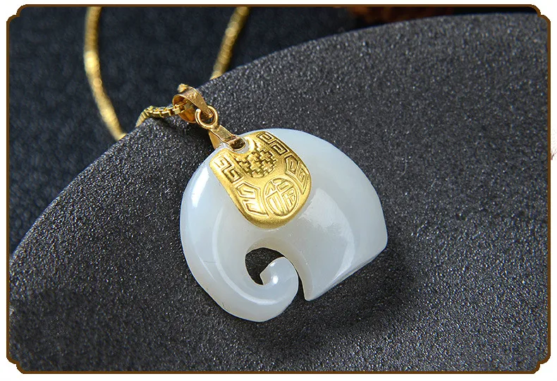 Натуральный китайский Hetian белый нефритовый кулон мозаика золотой слон красивое