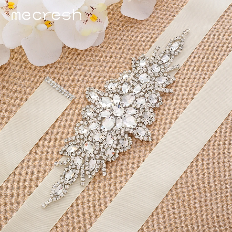 

Mecresh ручной работы Серебряный Цвет Кристалл Свадебный ленточный пояс для невесты для женщин цветок Стразы Белый черный атласный пояс невес...