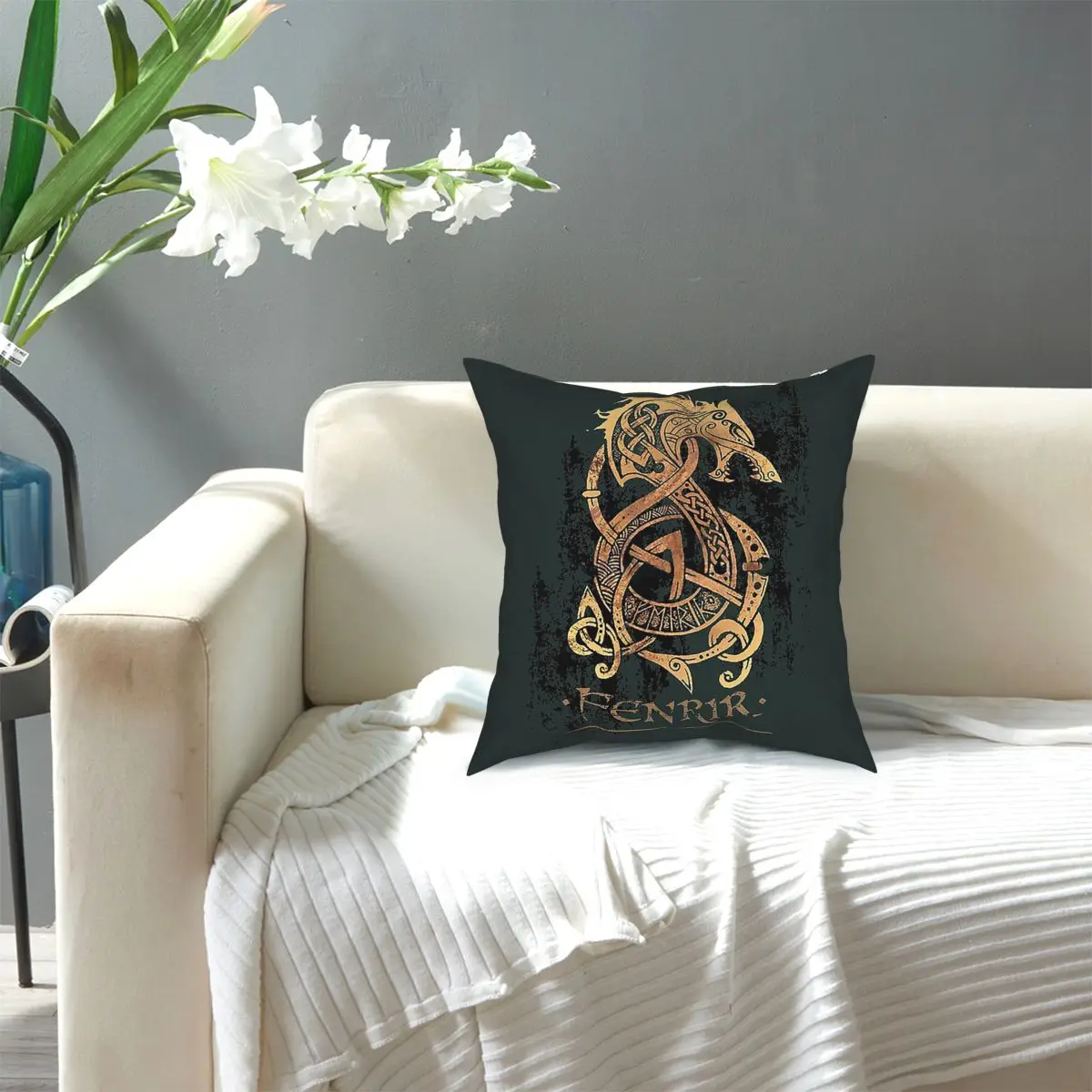 

Fenrir The Nordic Monster Wolf Nordic Runes Square Pillow Case Polyester Decorative Pillow Awesome Cushion Covers