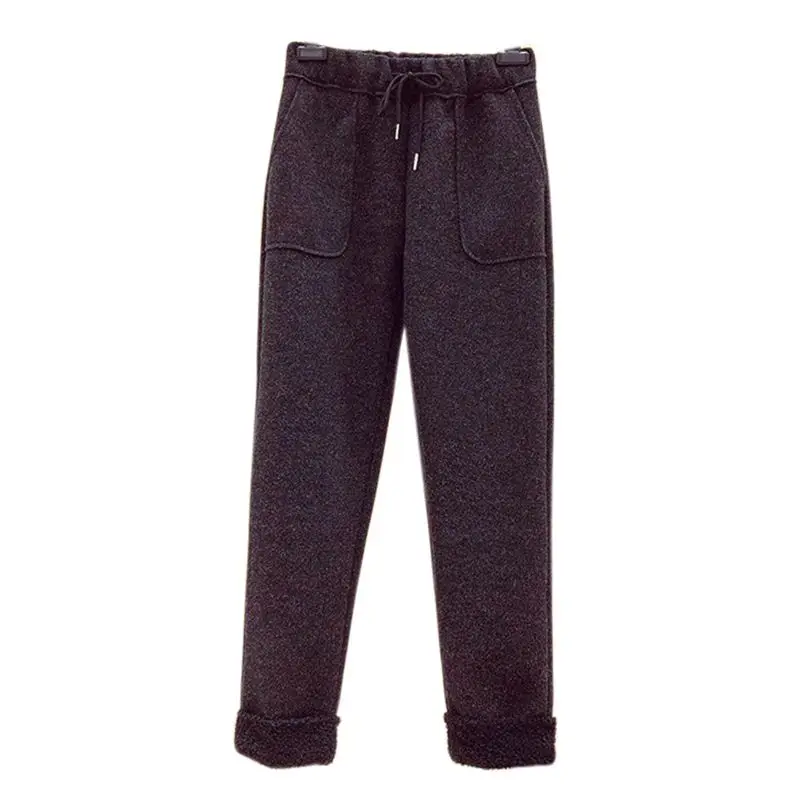 

Women Wool Comfy Harem Autumn Winter Imitation Lambskin Solid Color Loose Straight Casual Pants