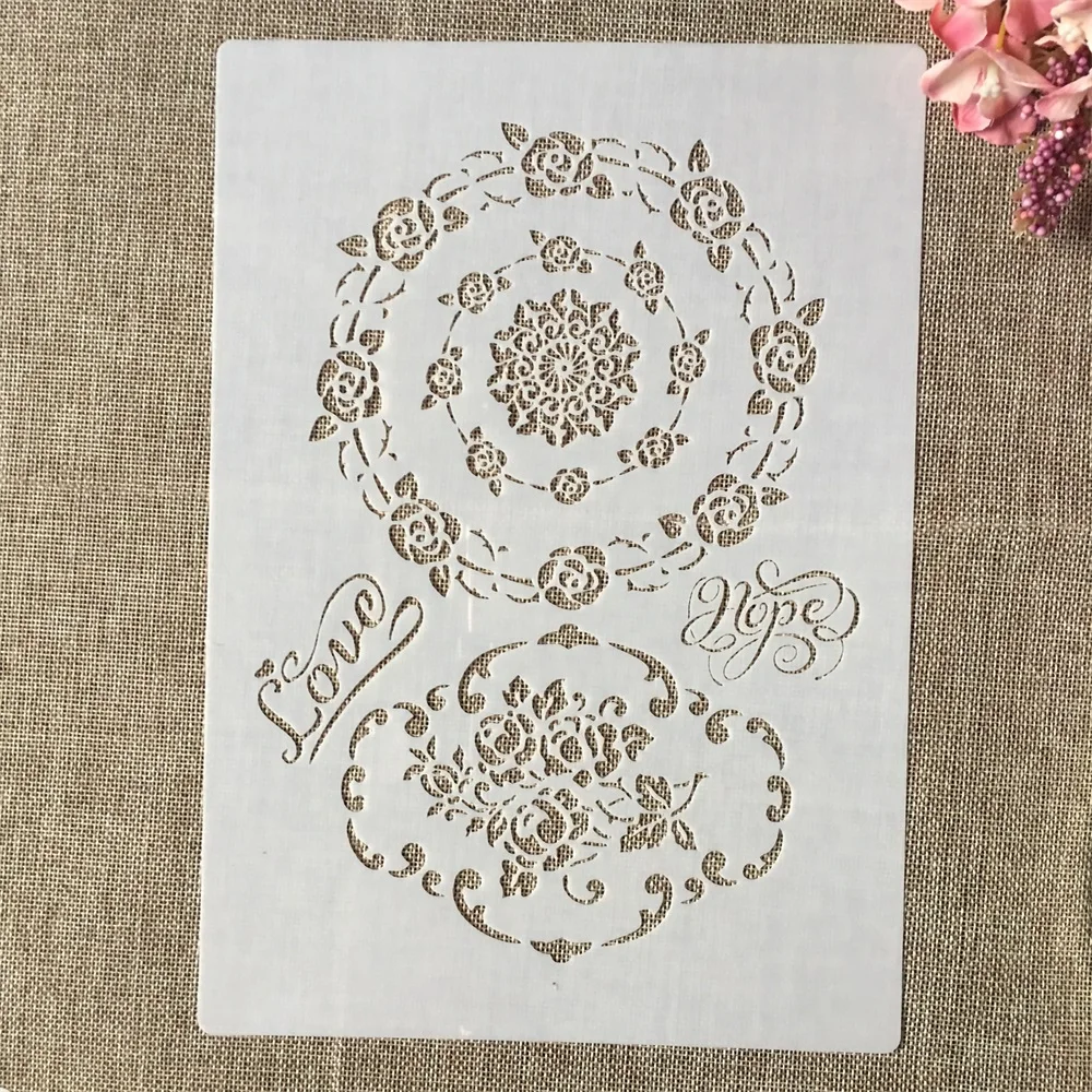

A4 29cm Love Hope Rose Flower Garland DIY Layering Stencils Wall Painting Scrapbook Coloring Embossing Album Decorative Template