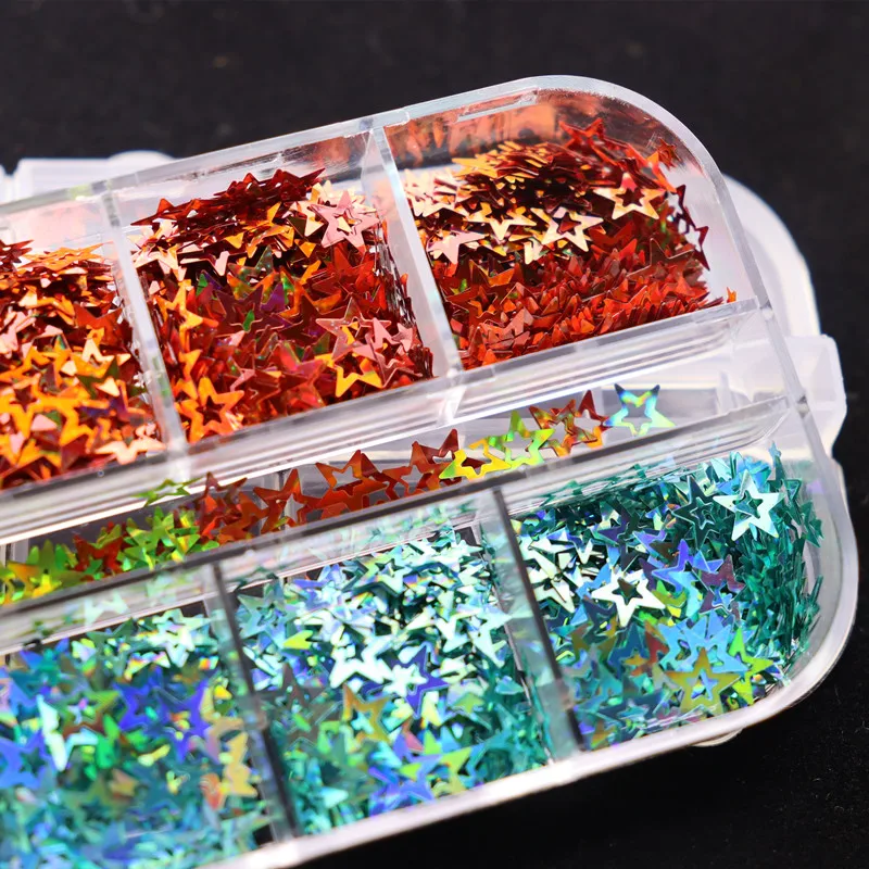 

Holographic Flake Laser Hollow Star 4 Colors Nail Sequins for Gel Polish Manicure Profession Nail Art Decorations Accessories