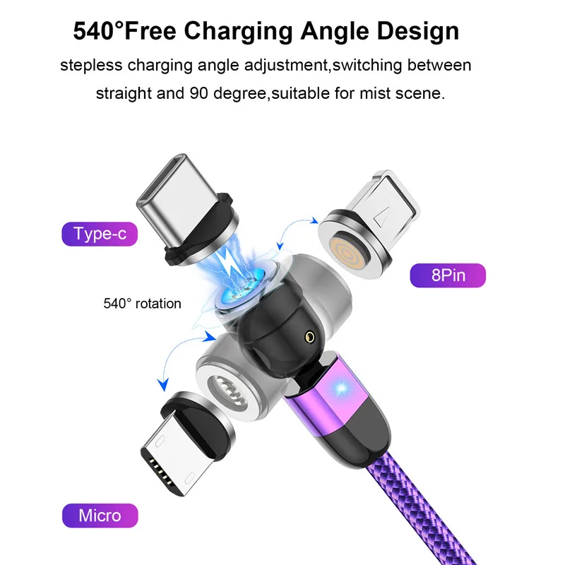 USLION 3A Magnetic Cable usb Fast Charging Type C Magnet Charge Micro usb Cable For iPhone 8 7 6 XS Plus Samsung Xiaomi usb c