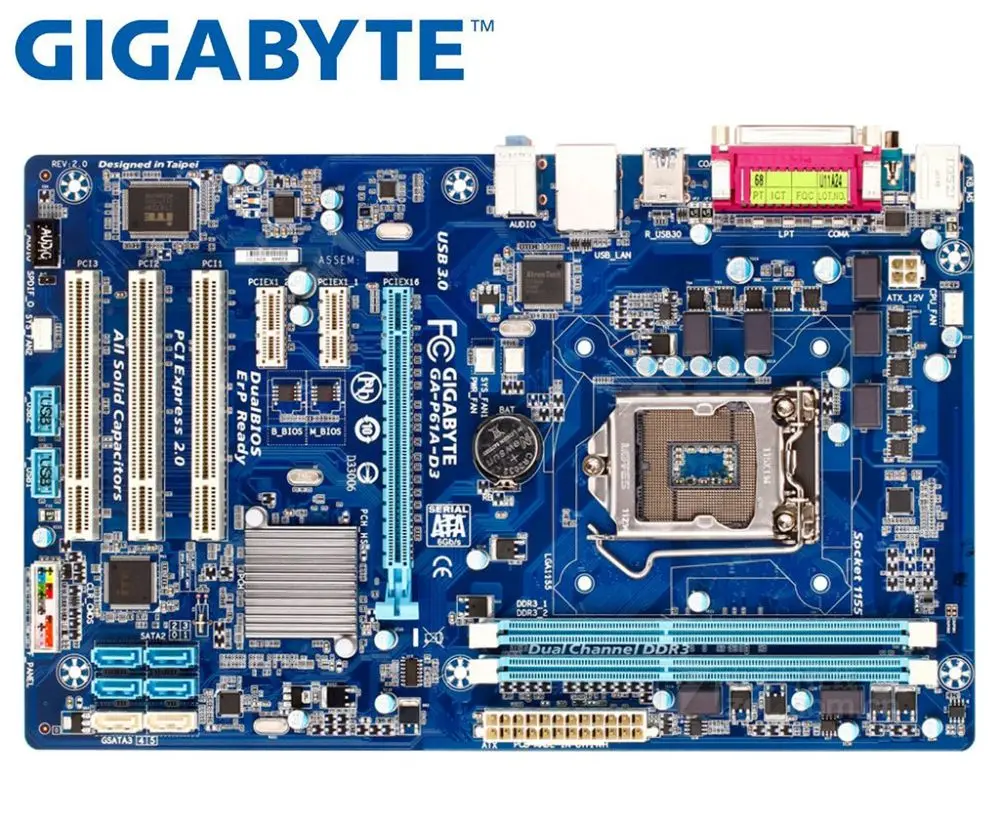 Материнская плата для Gigabyte GA-P61A-D3 DDR3 LGA 1155 доски P61A-D3 16 ГБ usb3.0 H61 рабочего Материнская плата