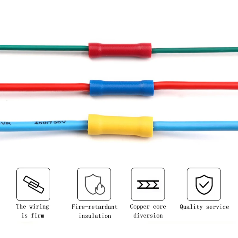 100/50 шт. медные изолированные стыковые клеммы для кабеля BV1.25 BV2.5 BV5.5