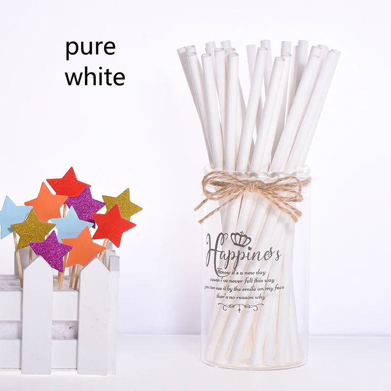 white 25 шт. бумажные соломинки, Топпер для торта, для детей, для мальчиков, с днем рождения, для вечеринки, Декор, детский душ, свадебные принадлежности, одноразовая трубочка для питья - Цвет: white