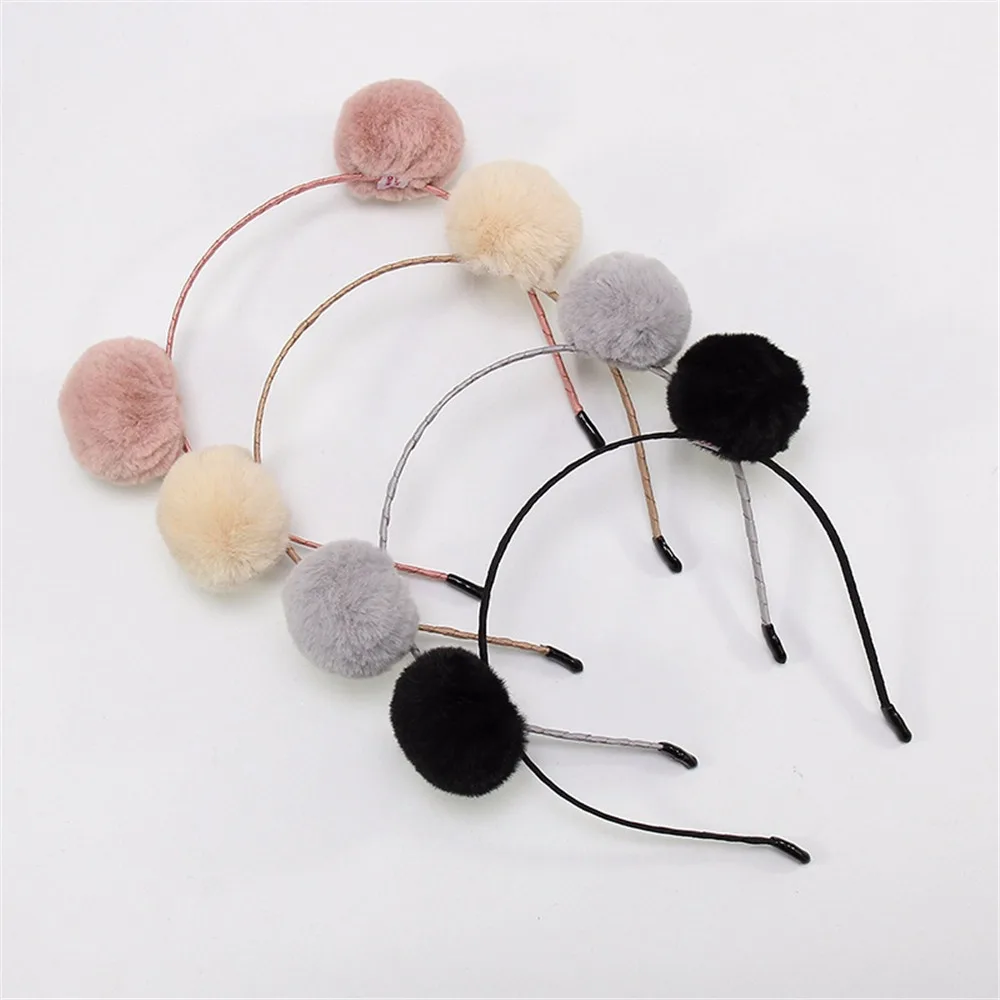Ободок для волос с шариками кошачьими ушками Женский плюшевый ободок девушки