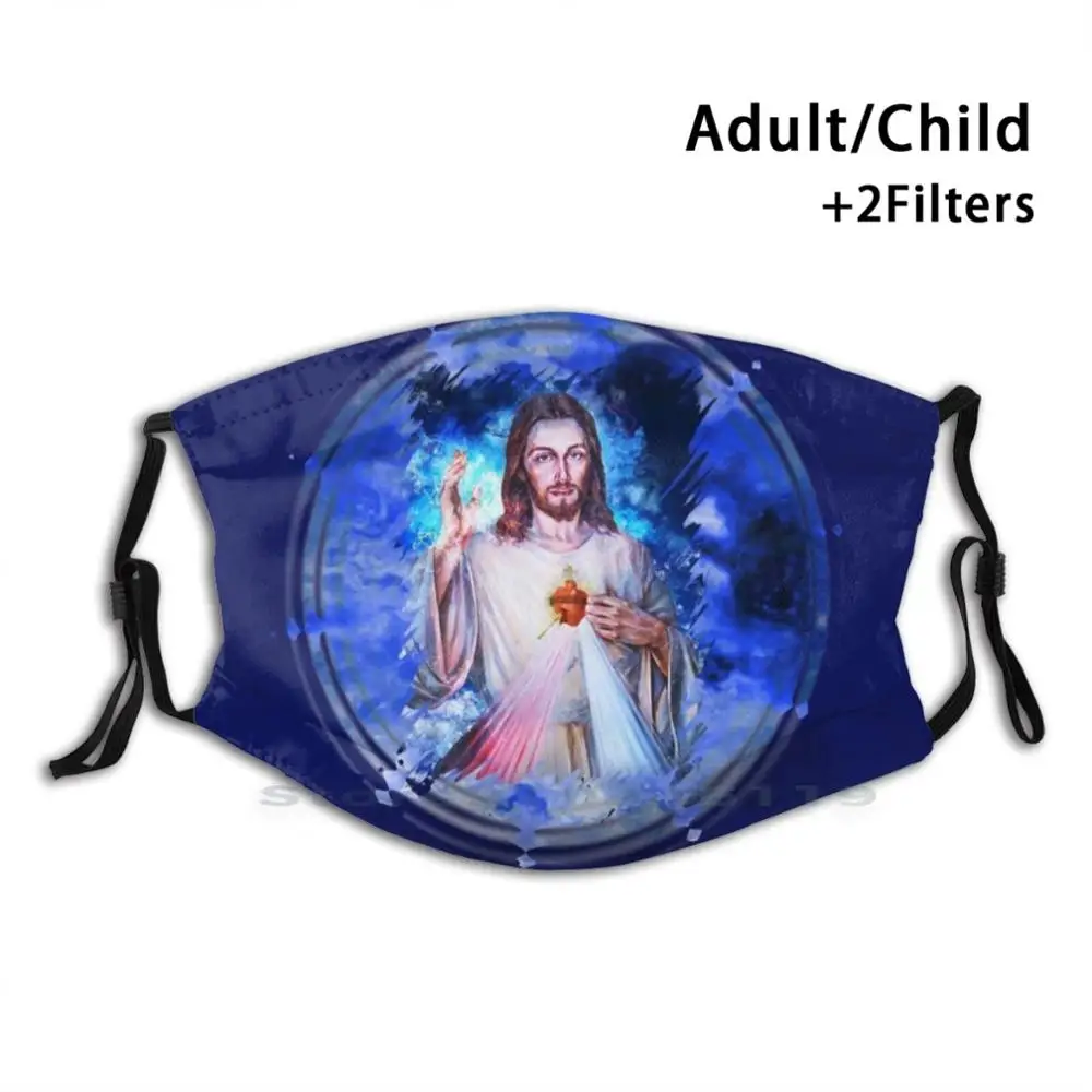 

Jesus Divine Mercy Sacred Heart - I Trust In You - Faustina Reusable Mouth Face Mask With Filters Kids Jesus Divine Mercy