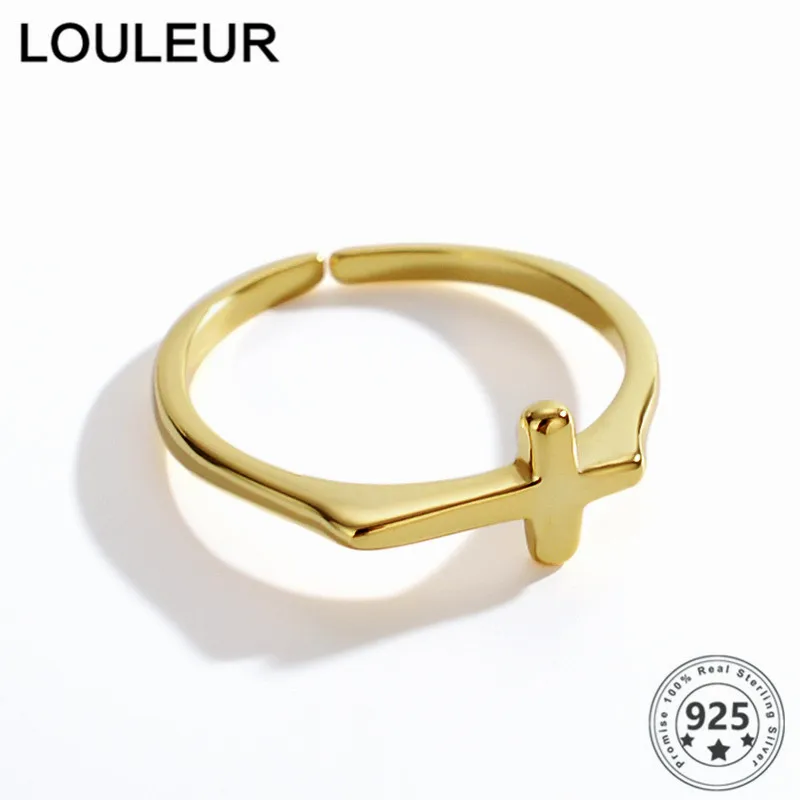 

LouLeur 925 пробы Серебряное кольцо с золотым крестом для любимой Регулировка размера кольца для Для женщин бижутерия роскошное кольцо 2021 тренд ...