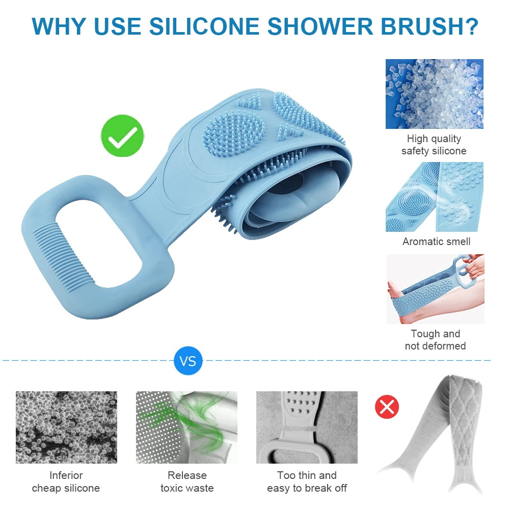 

Silicone Bath Body Brush Soft Massager Brush Gentle Scrub Skin Exfoliation For Shower Body Cleaning Bathroom Shower Strap