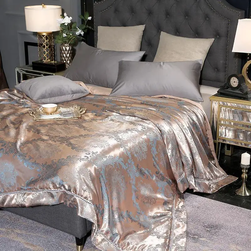 

47Cotton silk jacquard spring and summer cover blanket luxury silky blankets enhance the elegance of the bed decorating bedroom