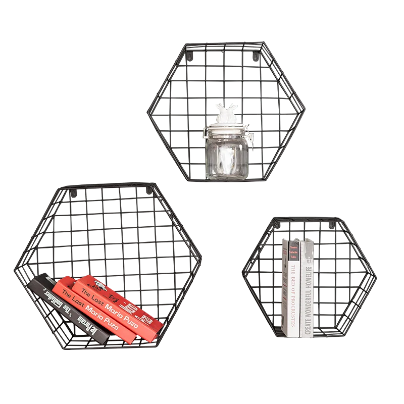 Современная железная шестиугольная сетка настенная полка для хранения