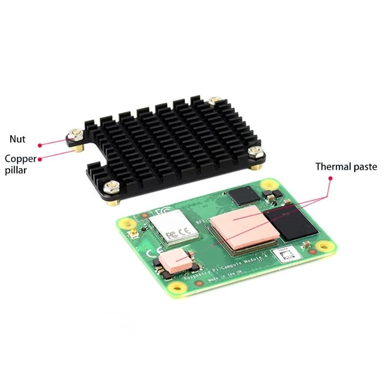 

K3NB for Raspberry Pi Compute Module 4 Heatsink Kit with Thermal Paste Dedicated Aluminum Cooler Heatsink Notched for Antenna