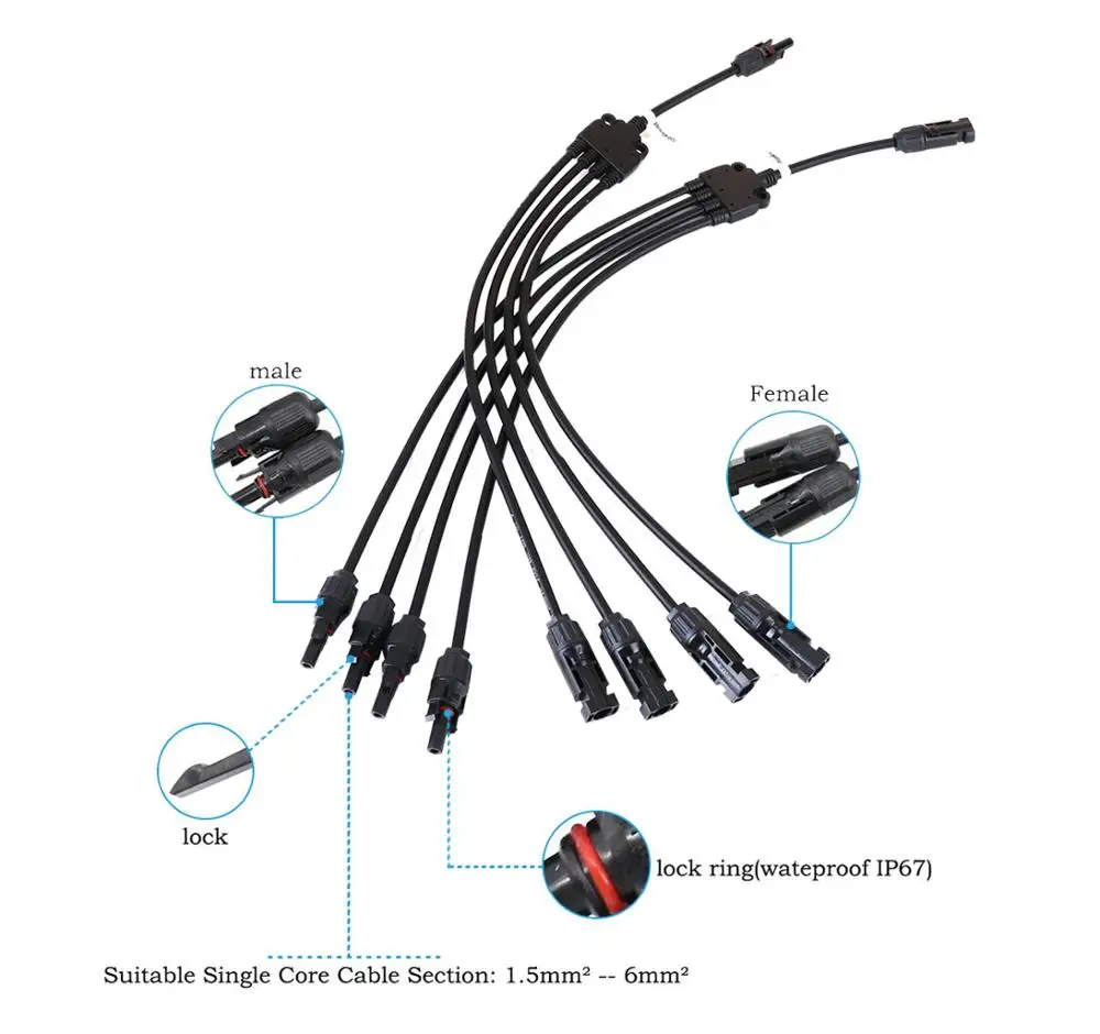 Одна пара солнечных разъемов Y Тип 4 ветка от одного до четырех комбинированных