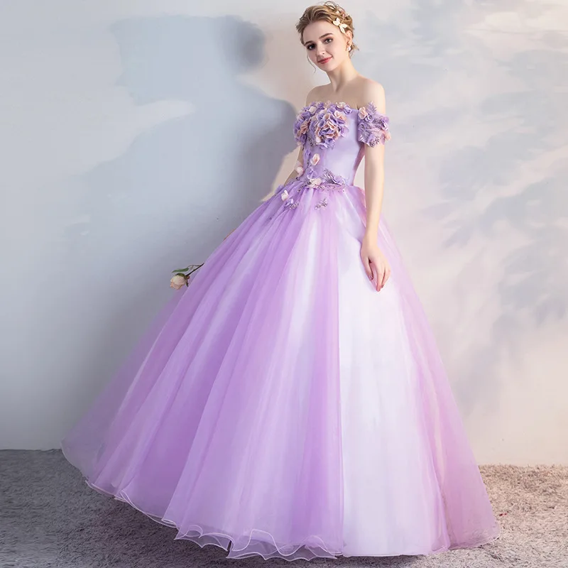 Светильник с открытыми плечами фиолетовое платье Quinceanera аппликацией лавандовое