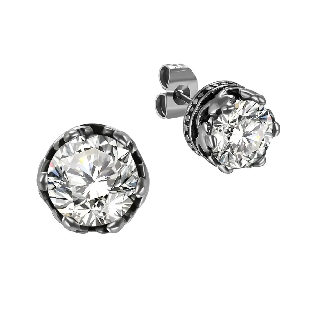 Винтажные модные серьги из нержавеющей стали для мужчин с черным фианитом