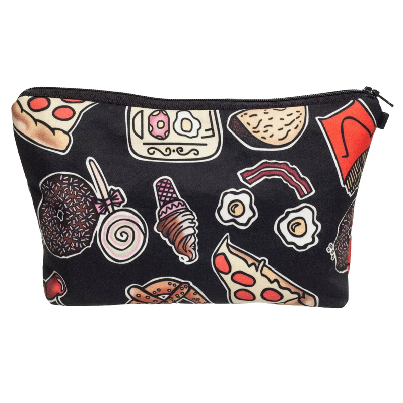 Новая женская косметичка с 3D принтом черный несессер на молнии для еды