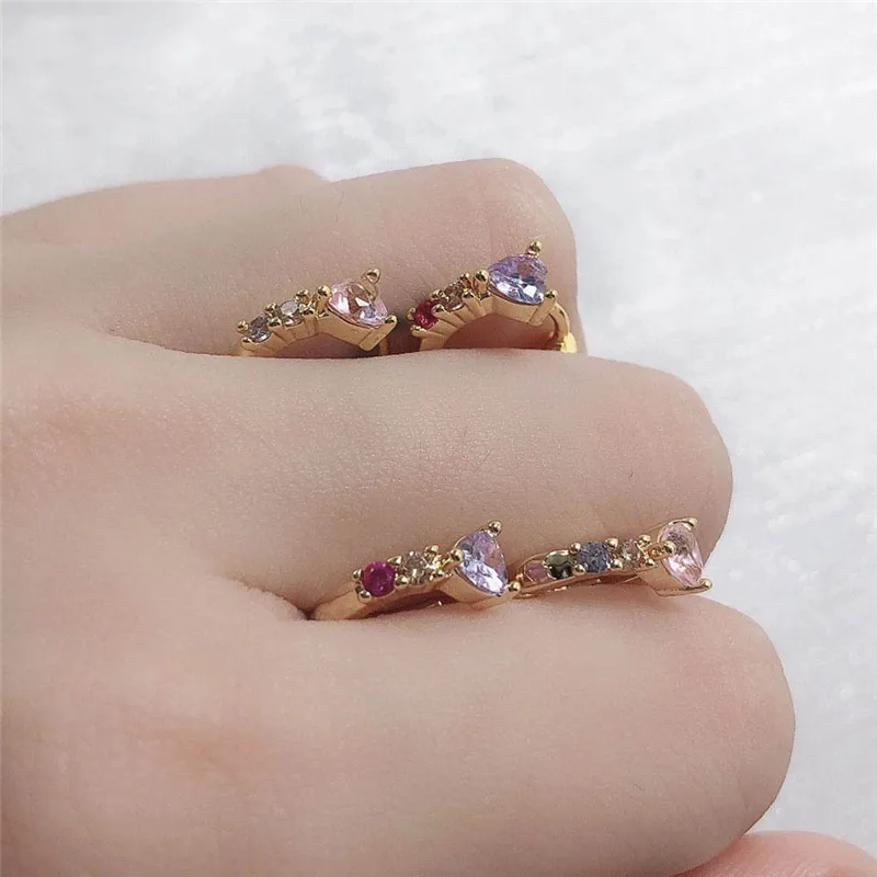 Женские серьги-кольца с фианитом розовые и синие серьги в форме сердца корейская