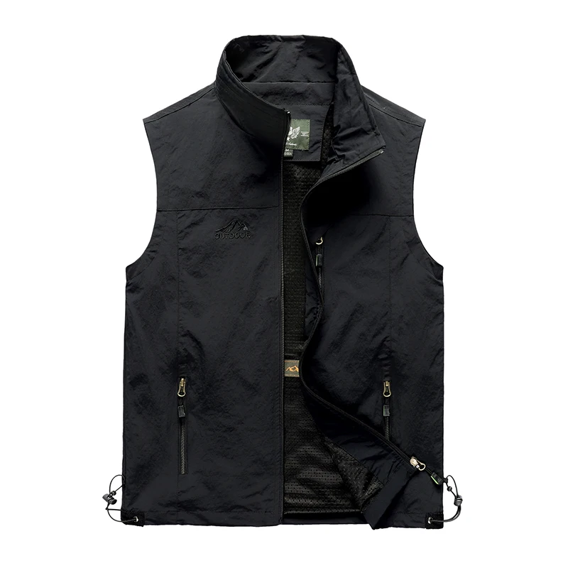 W Black Vest Тонкий летний мужской жилет с несколькими карманами, Повседневный, для работы фотографа, 6 цветов, верхняя одежда, куртка без рукавов, мужской жилет - Цвет: W Black Vest