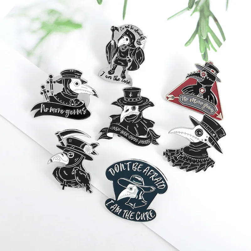 

Plague Doctor Black Hat White Pointy Mouth Crow Creativity Personalise Bag Clothes Badge Brooch Collect Accessories Gift