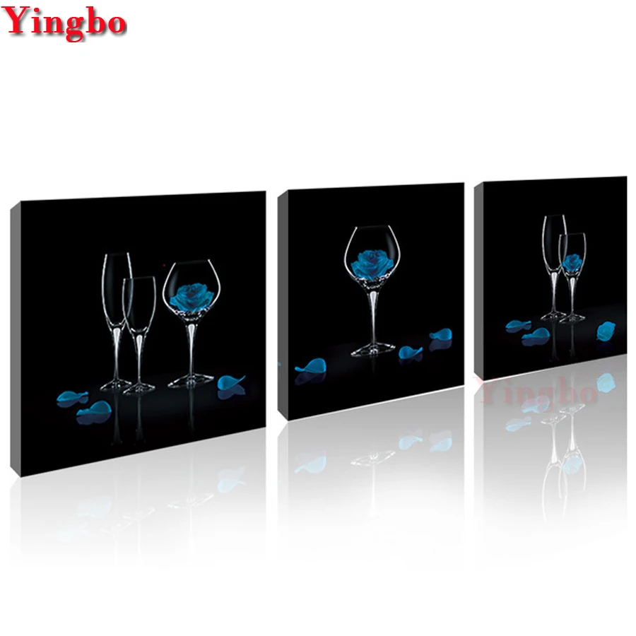 

3pcs/set Diamond Painting blue rose goblet Full Square round resin diamond New Arrival Diamond Embroidery Living Room Decoration