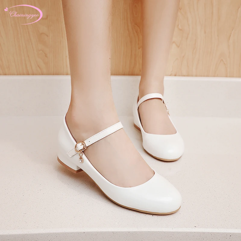 Туфли женские на низком каблуке Офисная удобная обувь с круглым носком пряжкой