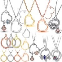 base snake chain circle heart pendant necklace fit original pandora charms bracelet women o ring dangle beads bangles diy bijoux