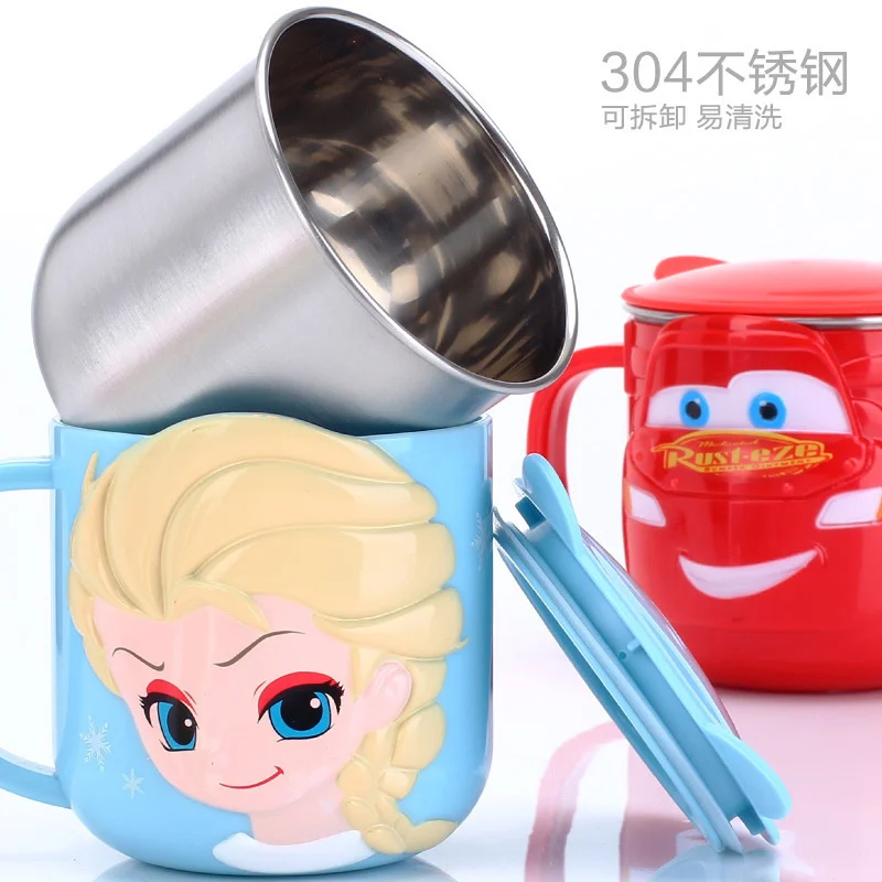 Disney-taza de agua para ni&ntilde;os, con dibujos animados de acero inoxidable 3D vaso de agua, vajilla para ni&ntilde;os, antica&iacute;da-3