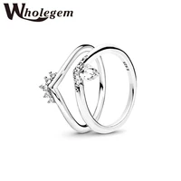 wholegem trendy princess wish stacked finger rings for women european simple exquisite zircon statement jewelry promotion