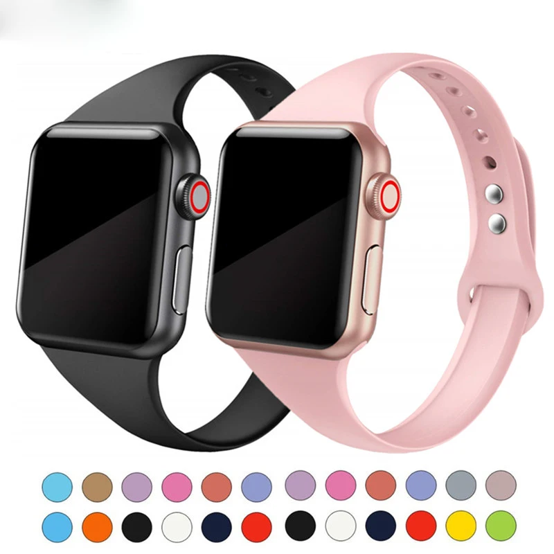 

Slim Strap For Apple Watch 7 Band 45mm 41mm 40mm 44mm 38mm 42mm Wrsitband Silicone Belt Correa Bracelet iWatch Series 5 4 3 Se 6