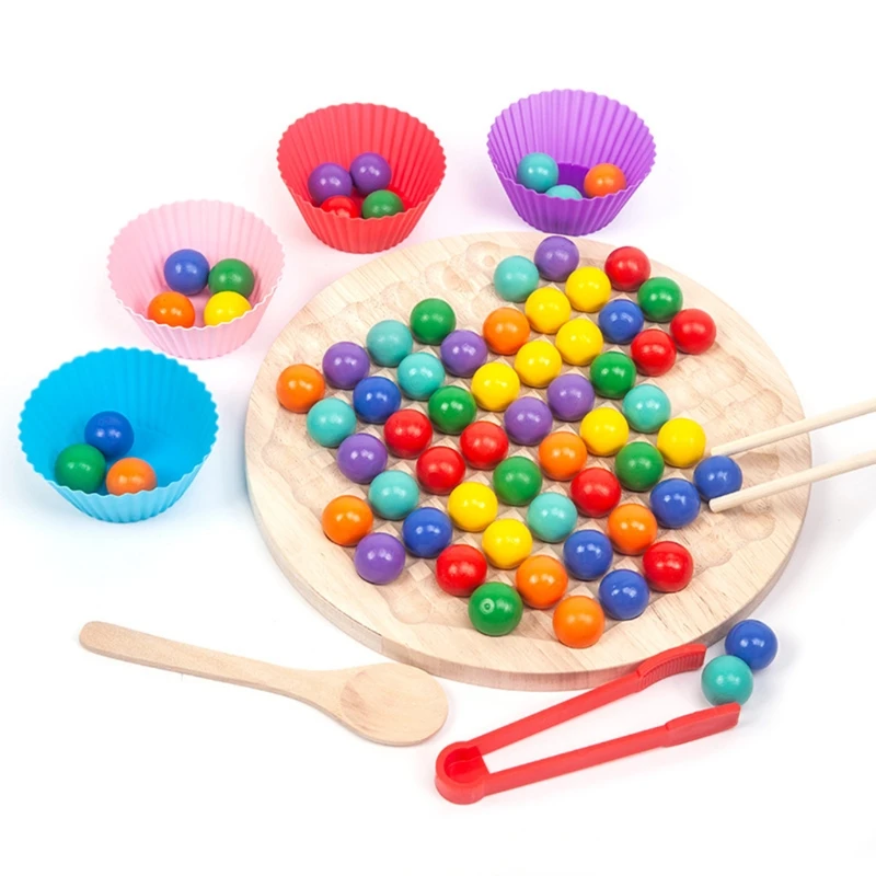 

Children's Brain Game Interest Logical Educational Toy Color Clip Beads with Wooden Pad Portable Educational Toys 87HD