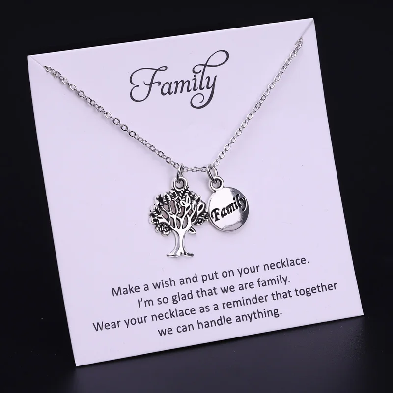 

Forever Family Tree Wings Pendant Necklaces Boy Girl Grandma Mom Women Fashion Card Jewelry Christmas Gifts Drop Shipping