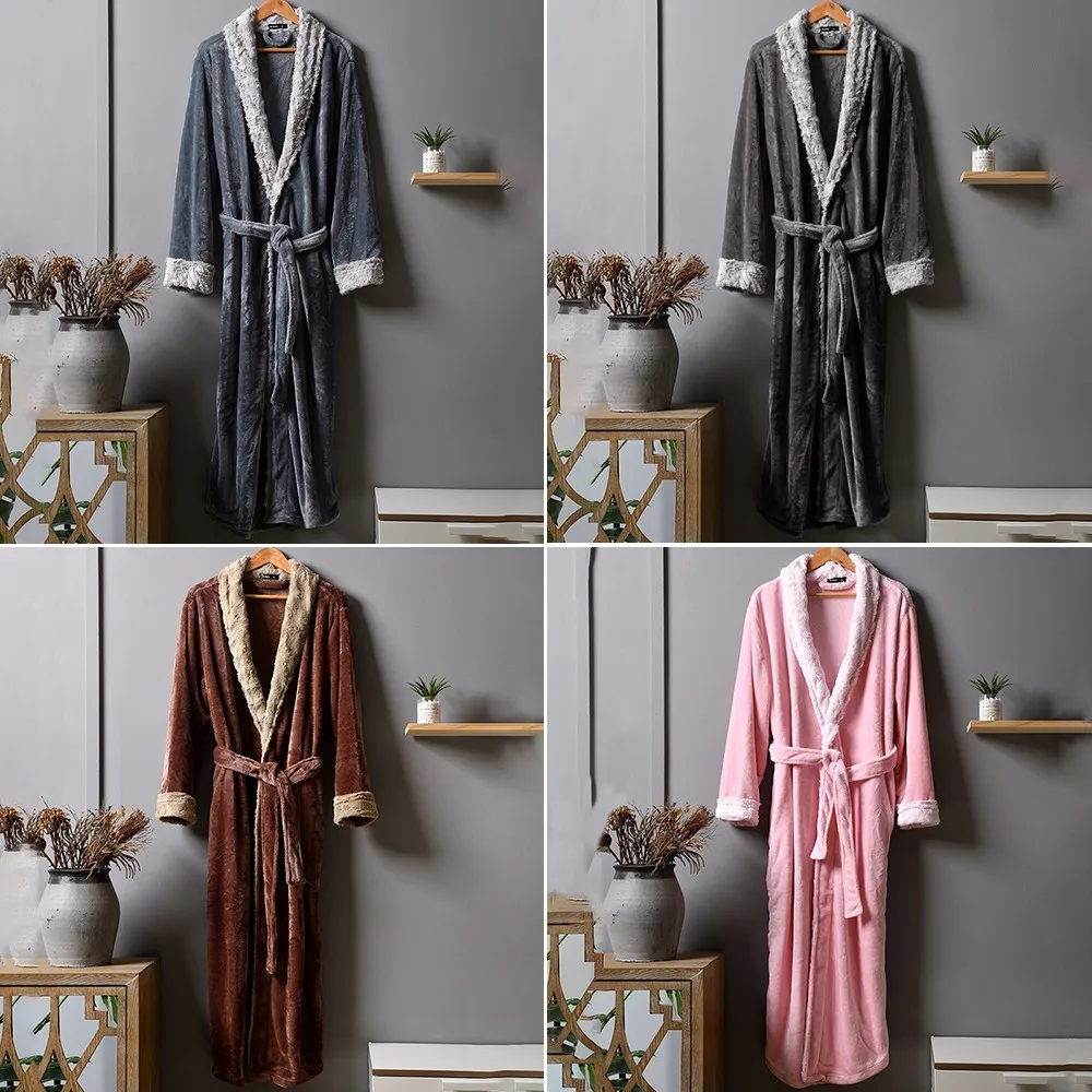 

Men Kimono Bathrobe Gown Flannel Robe Autumn Winter New Sleepwear Male Nightgown Thick Coral Fleece Nightwear Homewear Lingerie