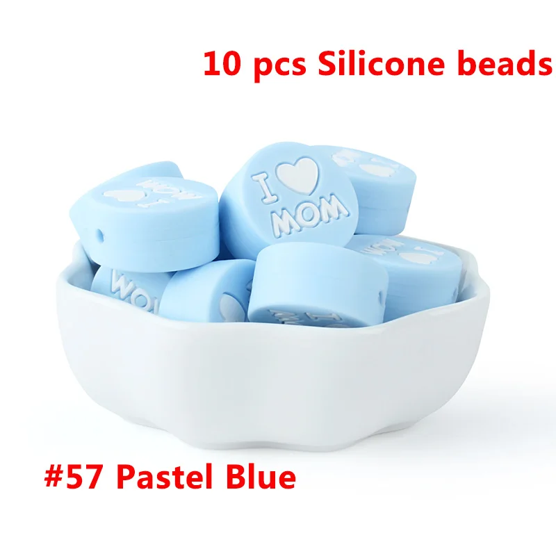 57-10pcs Keep& Grow 10 шт. круглые силиконовые бусы I love Mom Dad грызунок ожерелье бусы DIY Perle Slicone Dentition Kralen игрушки - Цвет: 57-10pcs