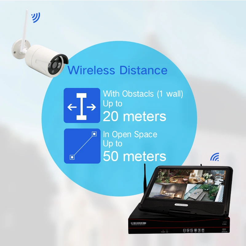 4CH 960P HD 10''LCD монитор Беспроводной NVR комплект P2P 1.3MP Крытый Открытый ИК ночного