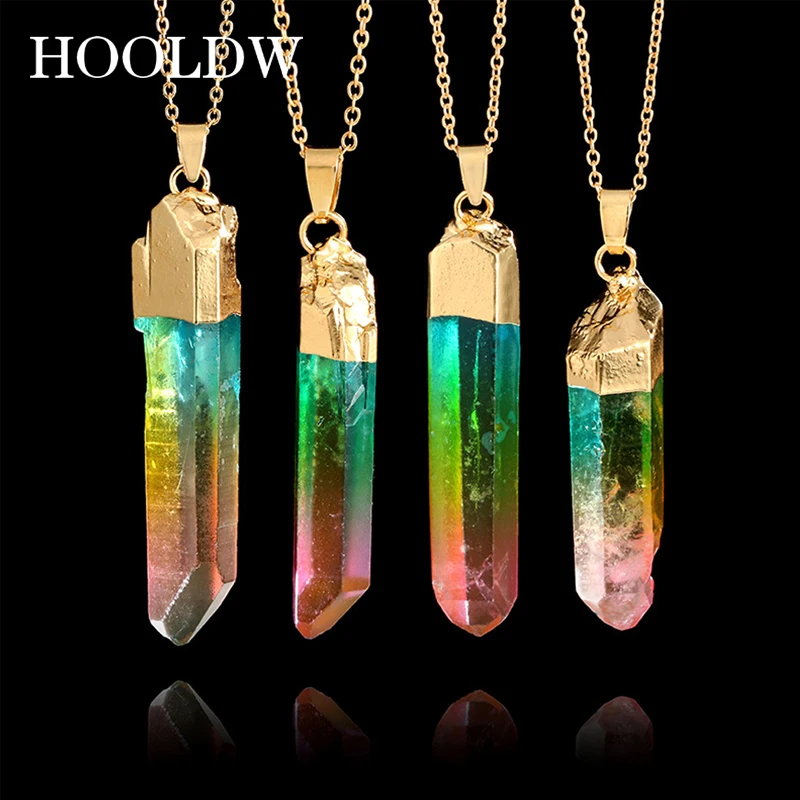 HOOLDW радужные натуральные камни кварцевые бриллианты подвески из драгоценных