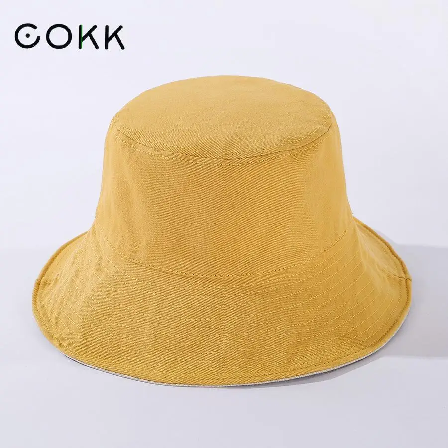 

COKK Bucket Hat Women Summer Spring Cotton Double Sided Fisherman Cap Sunshade Sunscreen Big Wide Brim Casual Folding Cap Bob