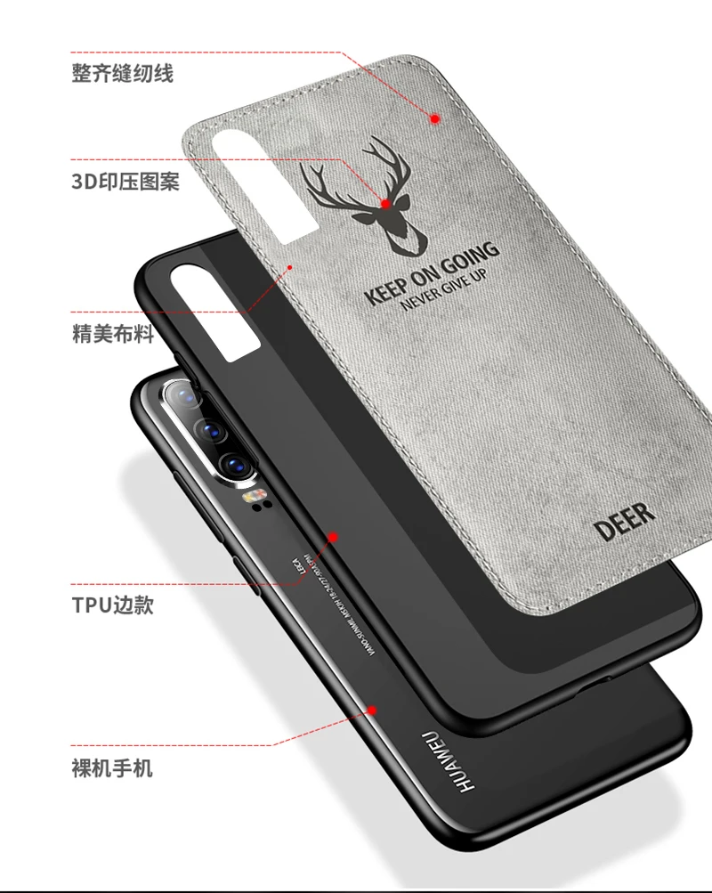 Ультратонкий силиконовый чехол для телефона с рождественским оленем для huawei P30 P20 P10 Lite Pro Plus, роскошный защитный тканевый чехол