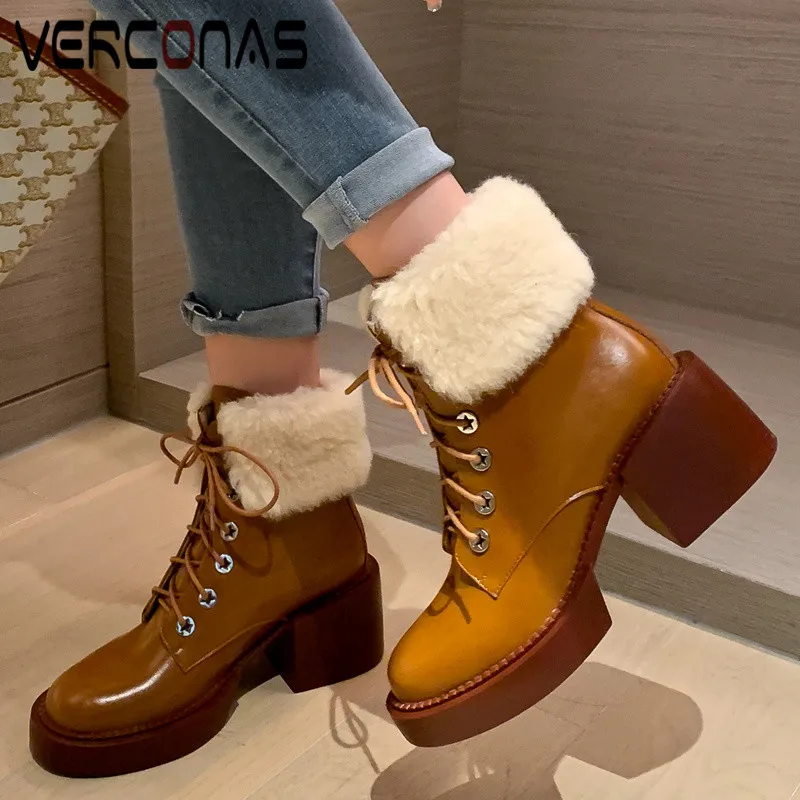 

Женские ботинки в стиле ретро VERCONAS, теплые ботинки из коровьей кожи в стиле панк, Классические ботинки для офивечерние, для осени и зимы