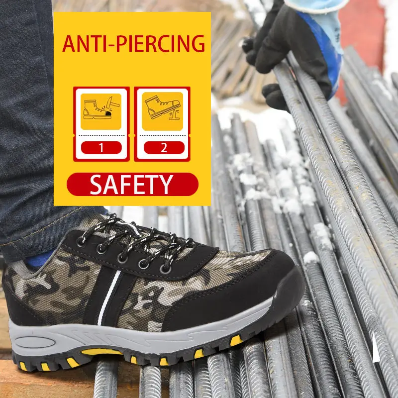 

Camouflage Mens Work Shoes Steel Toe Safety Shoes Unisex Work Boots Male Puncture Proof Industrial Shoes Light Air Mesh Sneakers